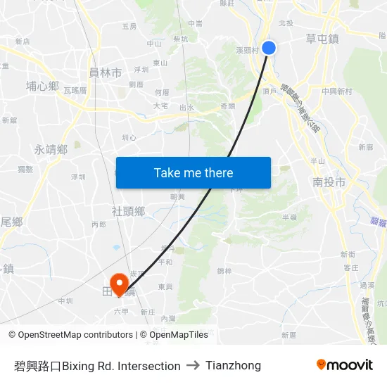 Bixing Rd. Intersection to Tianzhong map