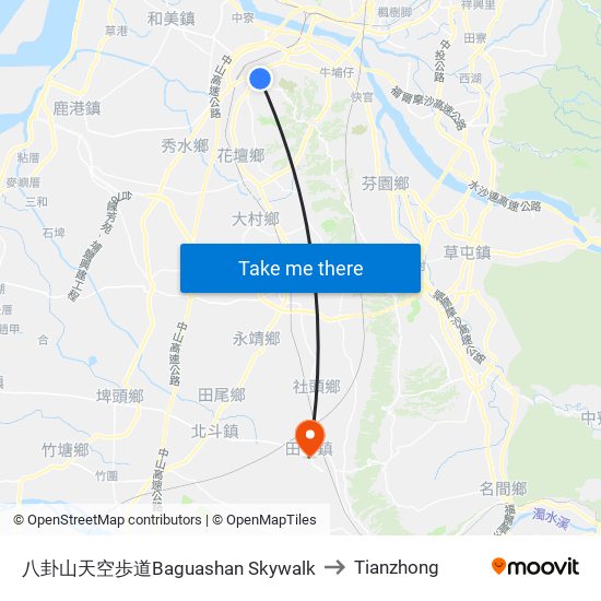 八卦山天空歩道Baguashan Skywalk to Tianzhong map
