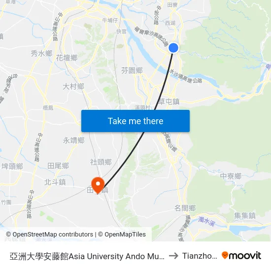 Asia University Ando Museum to Tianzhong map