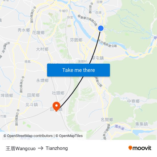 王厝Wangcuo to Tianzhong map