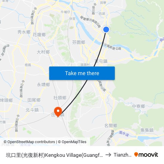 坑口里(光復新村)Kengkou Village(Guangfu Community) to Tianzhong map