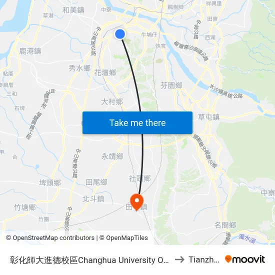 彰化師大進德校區Changhua University Of Education to Tianzhong map