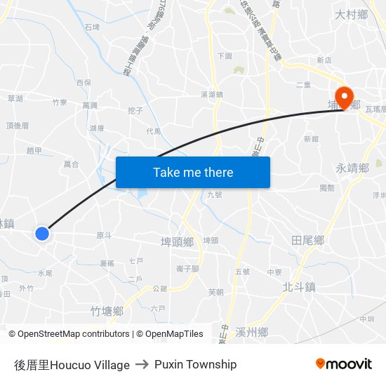 後厝里Houcuo Village to Puxin Township map