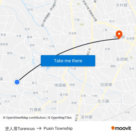 塗人厝Turencuo to Puxin Township map