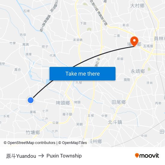 原斗Yuandou to Puxin Township map