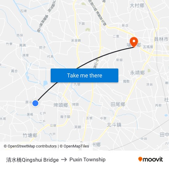 清水橋Qingshui Bridge to Puxin Township map