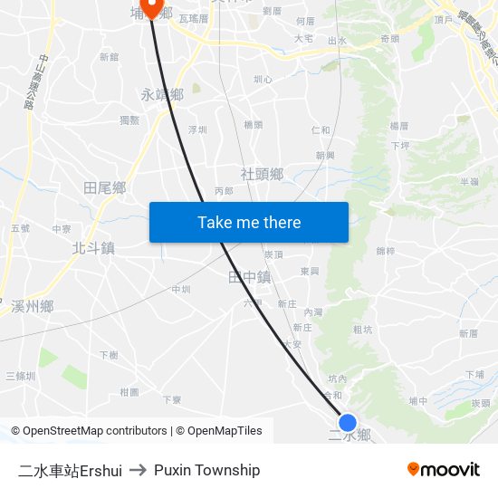 二水車站Ershui to Puxin Township map