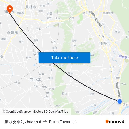 濁水火車站Zhuoshui to Puxin Township map