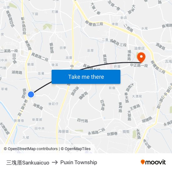 三塊厝Sankuaicuo to Puxin Township map