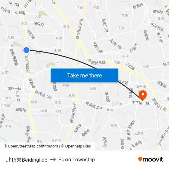 北頂寮Beidingliao to Puxin Township map