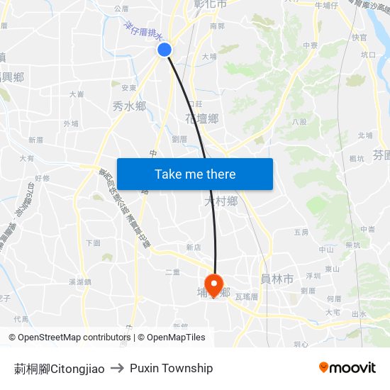 莿桐腳Citongjiao to Puxin Township map