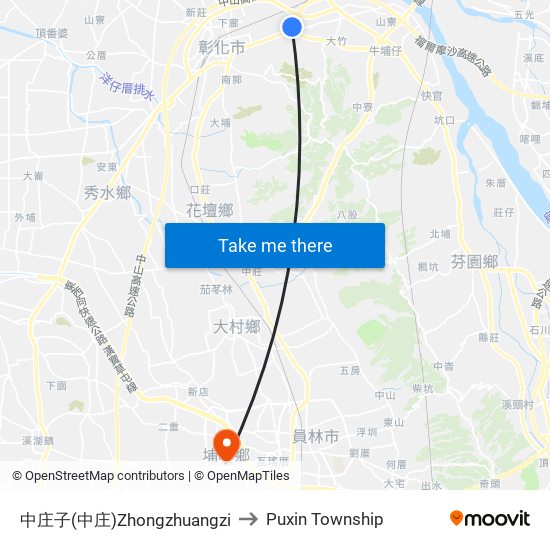 中庄子(中庄)Zhongzhuangzi to Puxin Township map