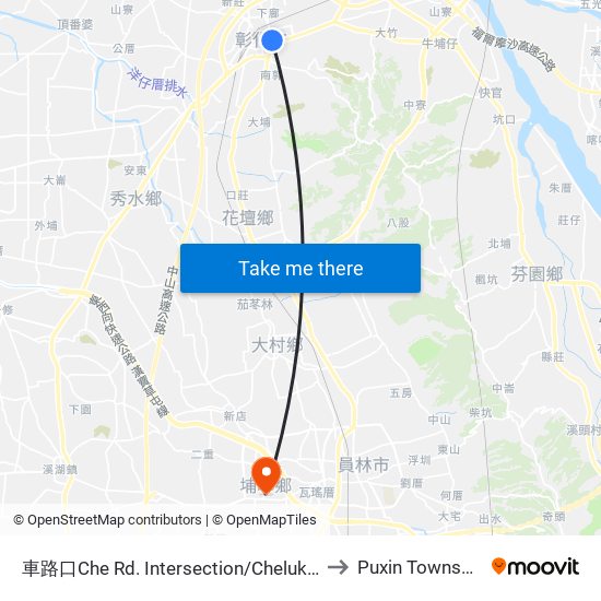 車路口Che Rd. Intersection/Chelukou to Puxin Township map