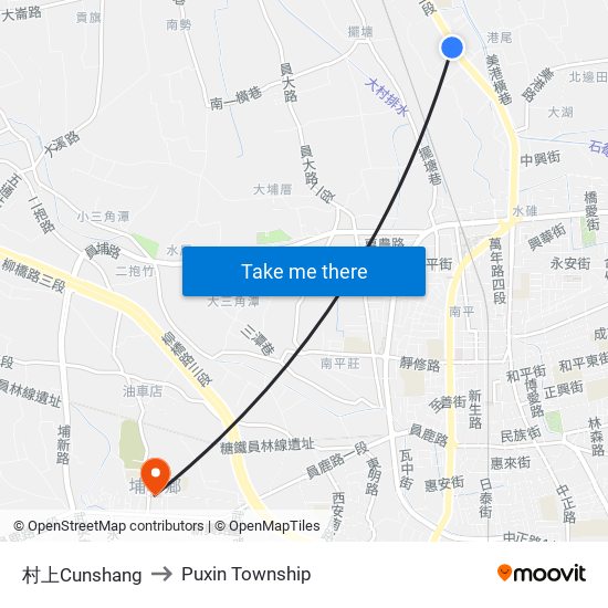 村上Cunshang to Puxin Township map