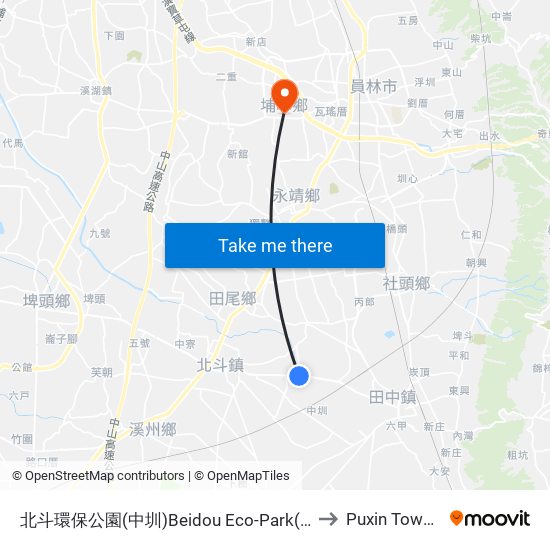 北斗環保公園(中圳)Beidou  Eco-Park(Zhongzun) to Puxin Township map