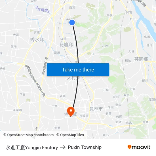永進工廠Yongjin Factory to Puxin Township map