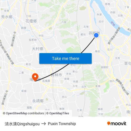 清水溝Qingshuigou to Puxin Township map