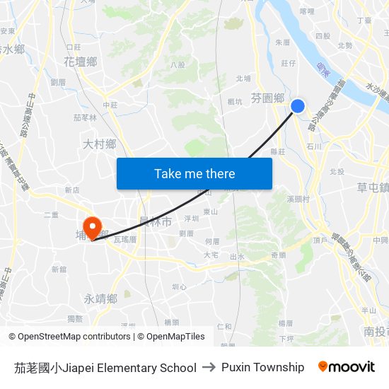 茄荖國小Jiapei Elementary School to Puxin Township map