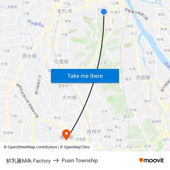 鮮乳廠Milk Factory to Puxin Township map