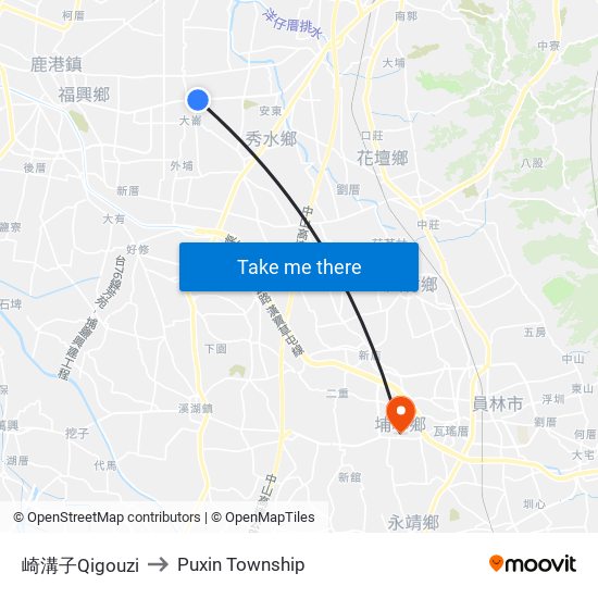 崎溝子Qigouzi to Puxin Township map