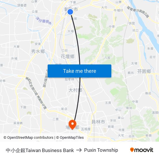 中小企銀Taiwan Business Bank to Puxin Township map