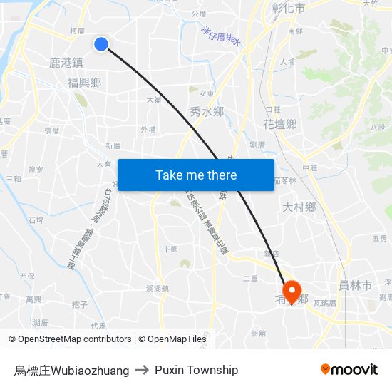 烏標庄Wubiaozhuang to Puxin Township map