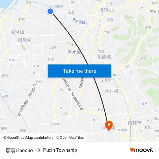 廖厝Liaocuo to Puxin Township map