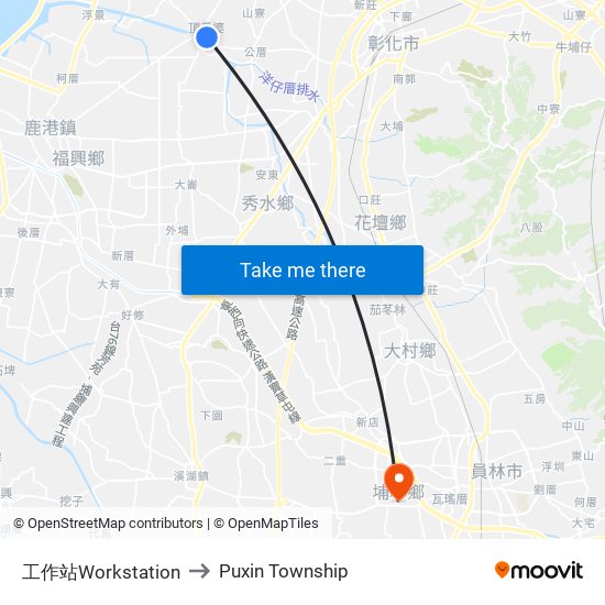工作站Workstation to Puxin Township map