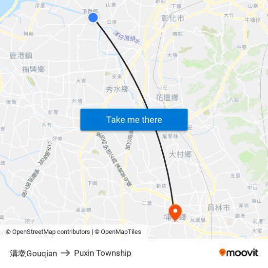 溝墘Gouqian to Puxin Township map