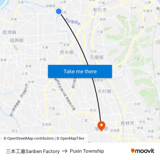 三本工廠Sanben Factory to Puxin Township map