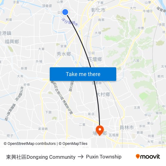 東興社區Dongxing Community to Puxin Township map