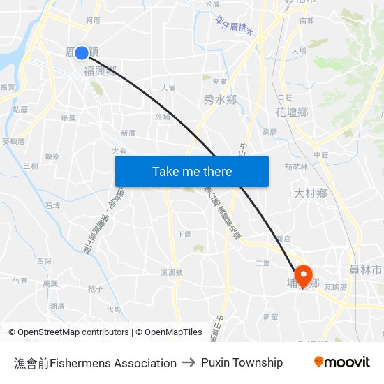 漁會前Fishermens Association to Puxin Township map