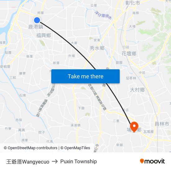 王爺厝Wangyecuo to Puxin Township map
