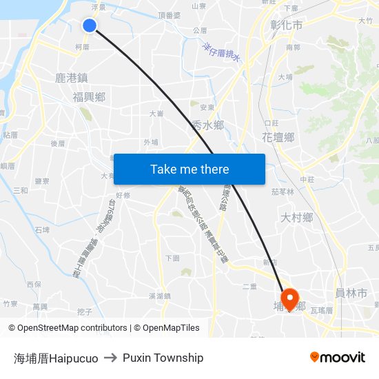 海埔厝Haipucuo to Puxin Township map