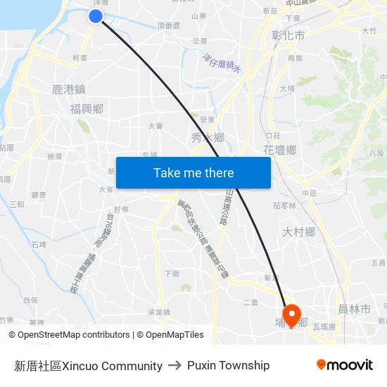 新厝社區Xincuo Community to Puxin Township map