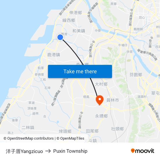 洋子厝Yangzicuo to Puxin Township map