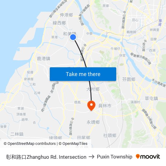 彰和路口Zhanghuo Rd. Intersection to Puxin Township map