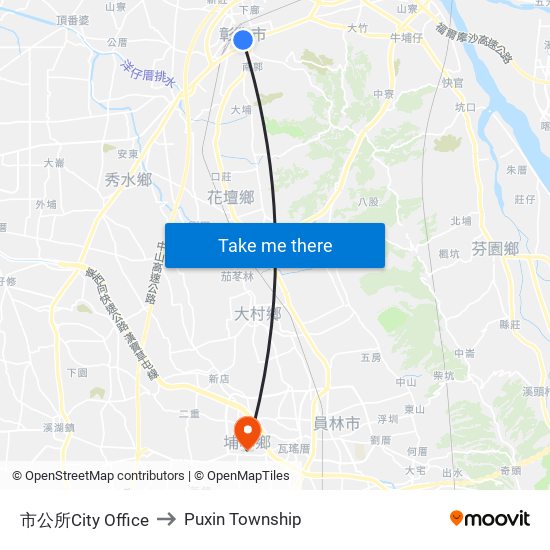 市公所City Office to Puxin Township map