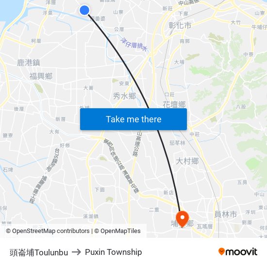 頭崙埔Toulunbu to Puxin Township map