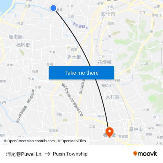 埔尾巷Puwei Ln. to Puxin Township map