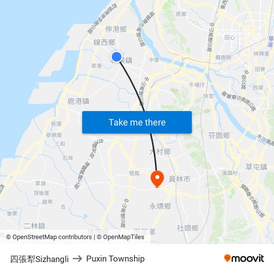 四張犁Sizhangli to Puxin Township map