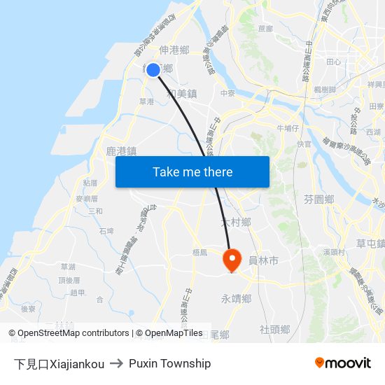 下見口Xiajiankou to Puxin Township map