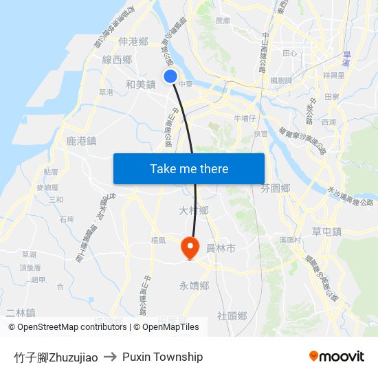 竹子腳Zhuzujiao to Puxin Township map