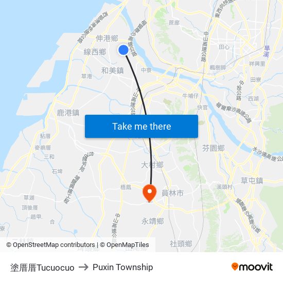 塗厝厝Tucuocuo to Puxin Township map