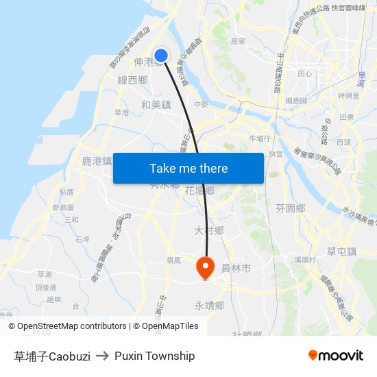 草埔子Caobuzi to Puxin Township map