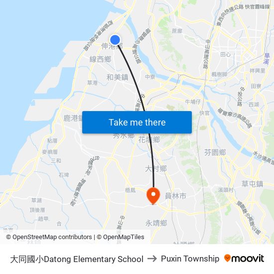 大同國小Datong Elementary School to Puxin Township map