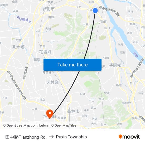 田中路Tianzhong Rd. to Puxin Township map