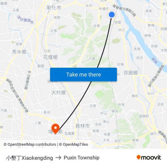 小墾丁Xiaokengding to Puxin Township map