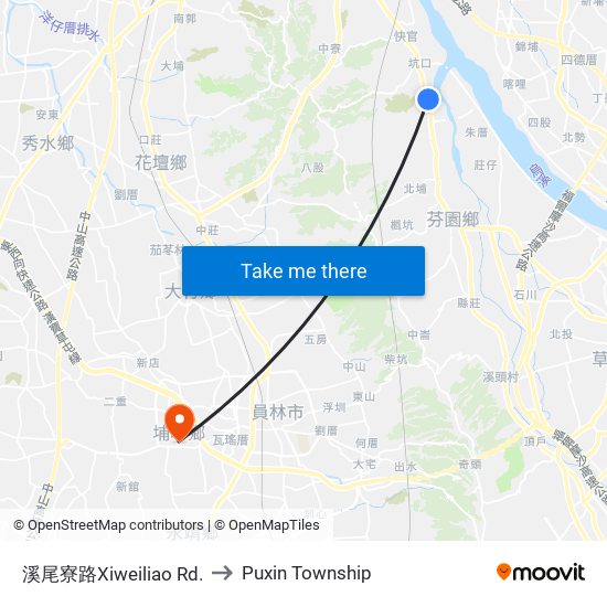 溪尾寮路Xiweiliao Rd. to Puxin Township map