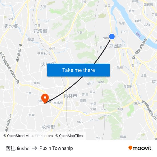 舊社Jiushe to Puxin Township map